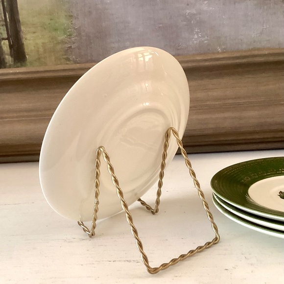 4 saucers American Limoges L'Triomphe Trillium Forest Green Dinnerware 22K Gold - Picture 8 of 9